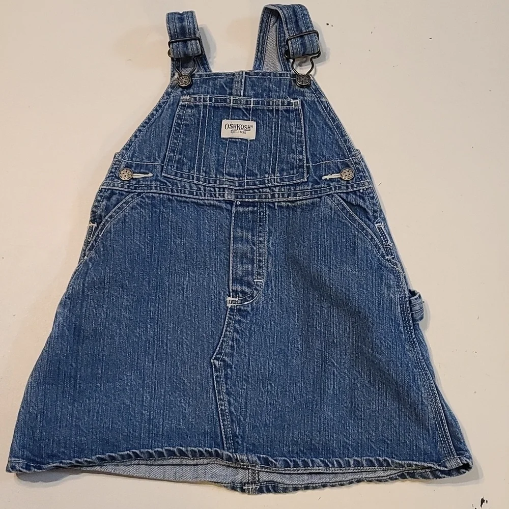 OshKosh Toddler Girl's Denim Overall Dress Pockets Size‎ 24 months EUC